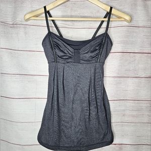 Lululemon Graceful Flow Tank Top 4 Gray Black Cinch Front Strappy Back Yoga